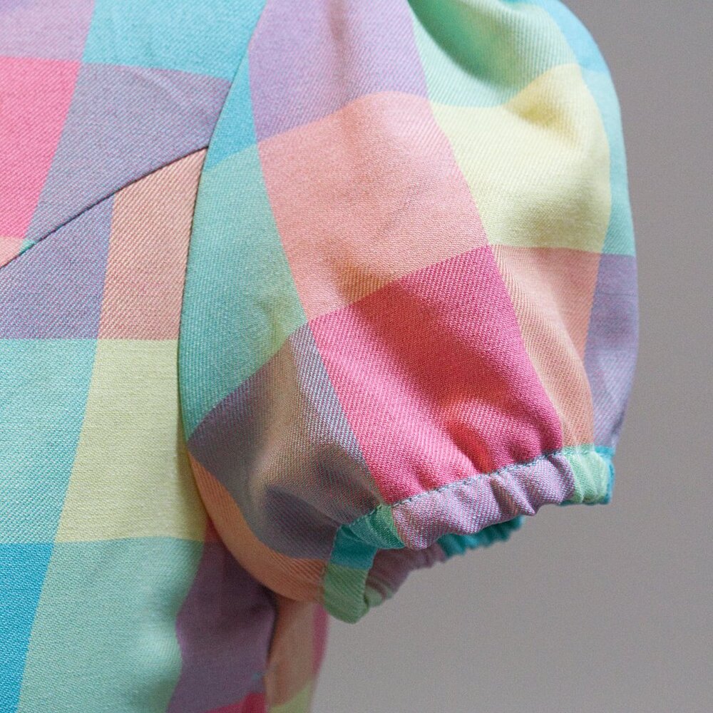 1950s Style Pastel Plaid Swing Dress with Cap Sleeve XL - Picture 5 of 12